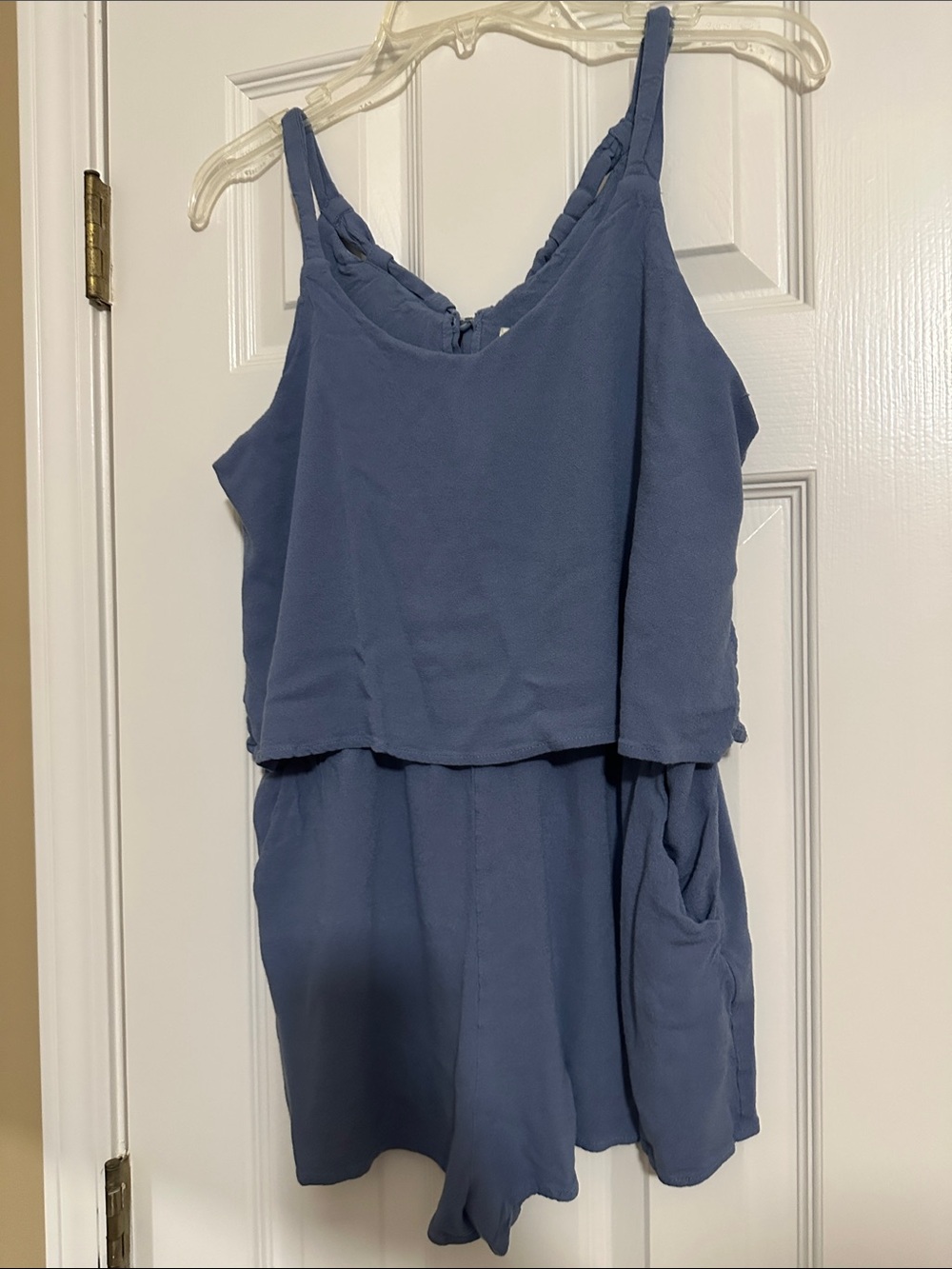 Umgee Dusty Blue Sleeveless Romper with Layered Bodice